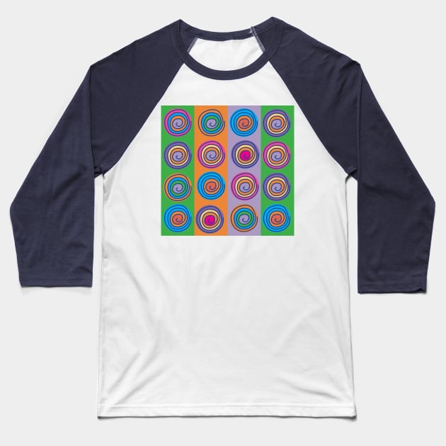 Colorful Circles in Rectangles Baseball T-Shirt by Winks and Twinkles